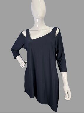 Sympli Navy Asymmetric Cold-Shoulder Tunic Top